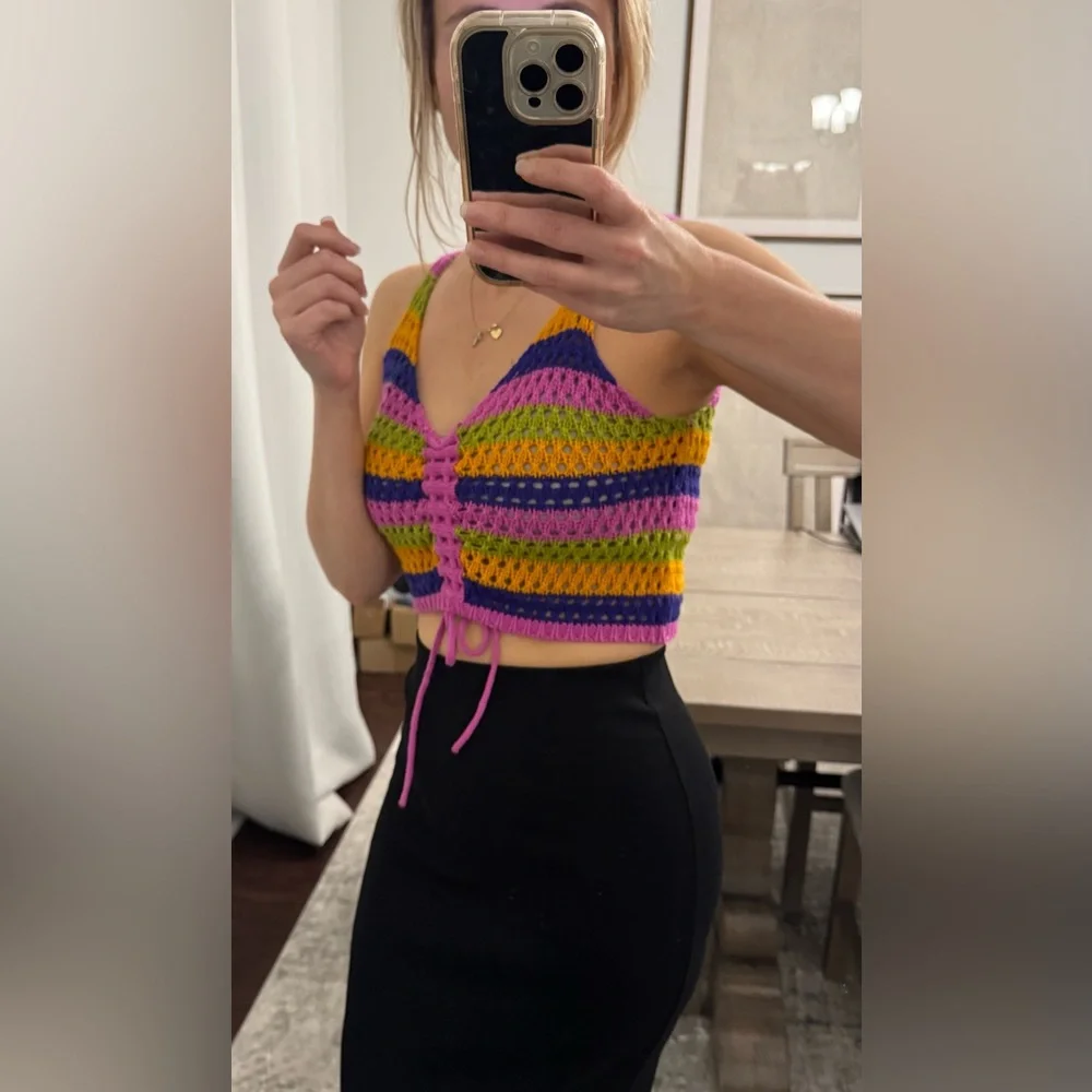 Colorful Striped Crochet Crop Top - Picture 8 of 14